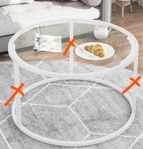 lot 242 image: Round Glass Coffee Table for Living Room,Minimalist Modern Center Table with Metal Frame for Small Space,Easy Assembly,27 x 27In, White  (Missing Parts, No Middle Bars)