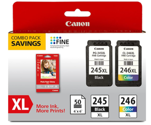 lot 463 image: Canon PG-245 XL  CL-246 XL Genuine Ink Value Pack (2 Cartridges) with 50-Sheet Photo Paper, Compatible with iP2820, MG242029242920302025222525, MX492, TS3120302302a202202a45203320
