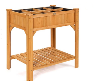 lot 198 image: Costway 8 Grids Raised Garden Bed Elevated Planter Box Kit Wood wLiner & Shelf