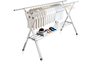 lot 395 image: JAUREE Clothes Drying Rack 2 Tiers, Heavy Duty Drying Rack Clothing Folding Indoor Outdoor