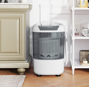 lot 399 image: Costway FP10950US-GR Portable Mini Semi-Automatic Washing Machine with Spin Tub & Drain Hose 2.5 kg Capacity - Gray