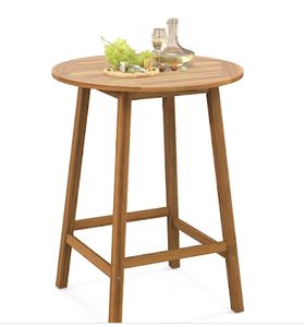 lot 46 image: Tangkula 31.5 Acacia Wood Patio Bar Table, Round Bistro Table with Umbrella Hole, Outdoor Dining Table for Garden, Backyard, Poolside