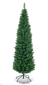 lot 176 image: Costway 6Ft PVC Artificial Pencil Christmas Tree Slim Stand Green