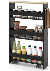 lot 180 image: Costway 4 Shelf Black Slim Storage Cart with Wheels