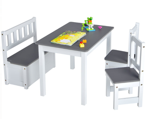 lot 189 image: Costway Toddler 4 Seater Wooden Toddler Activity Table Set Grey