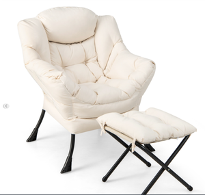 lot 192 image: Lazy Sofa Chair Accent Leisure Armchair with Folding Footrest Beige