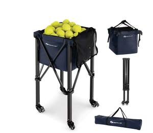 lot 193 image: Costway Goplus Foldable Tennis Ball Hopper Basket Portable Travel Cart with Wheels and Bag, Blue