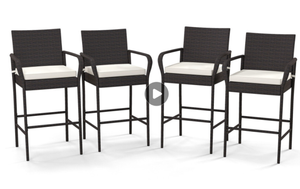 lot 195 image: 4 Pieces Outdoor PE Rattan Cushioned Barstool Set with Armrests