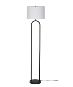 lot 494 image: Mainstays 64 Dual Pole Arch Metal Floor Lamp, Black Finish with White Fabric Drum Shade