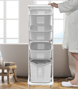 lot 299 image: ALSO GO 4-Tier Rolling Laundry Hamper Sorter with Removable Bins, PP Material, White