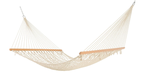lot 425 image: Castaway Living 13 ft. Double Traditional Hand Woven Cotton Rope Hammock  2-Person, 450 lb Capacity, Free Extension Chains & Tree Hooks, Designed in The USA