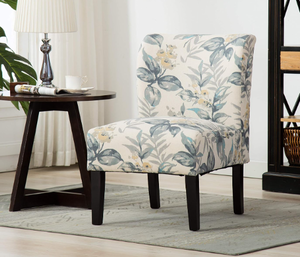 lot 428 image: Roundhill Furniture Capa Print abric Armless Contemporary Accent Chair, Blue Leaves