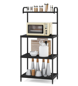 lot 444 image: Giantex Bakers Rack, 4-Tier Microwave Oven Stand, Kitchen Storage Rack with Mesh Wire Metal Shelves, Free Standing Shelving Utility Unit, 23.5 Lx14 Wx54 H, Black