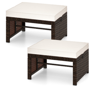 lot 449 image: Multipurpose Outdoor 2 Pieces Patio PE Rattan Ottomans Footstool