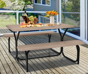 lot 453 image: Costway Picnic Table Bench Set Outdoor Backyard Patio Garden Party Dining All Weather Brown