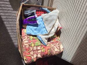 lot 24K image: Large Assorted Sewing and Fabric Lot with Scissors and Vintage Quilt Pattern