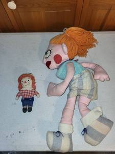 lot 27K image: Vintage Raggedy Andy Doll and Large Handmade Cloth Doll Set