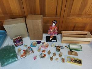lot 29K image: Vintage Japanese Collectible Lot with Geisha Doll, Miniature Ships, and Figurines