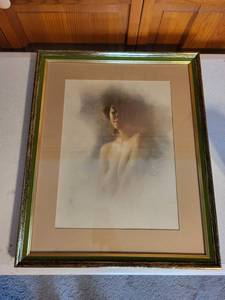 lot 59K image: Framed Print of Woman Signed by Artist, 22x18 Inches