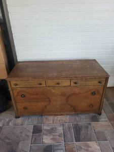 lot 77K image: Antique Wooden Dresser with Ornate Drawer Fronts
