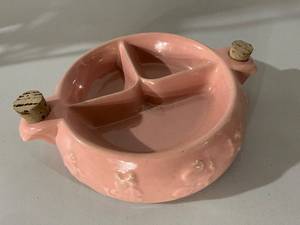 lot 9B image: Vintage Pink Divided Ceramic Dish with Cork Stoppers