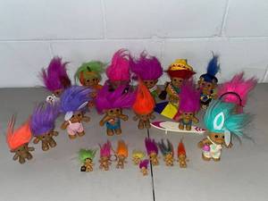 lot 15B image: Collection of Vintage Troll Dolls with Costumes and Accessories