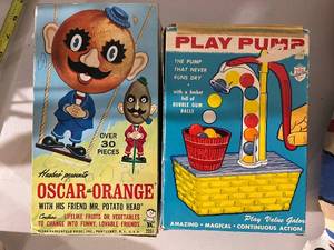 lot 23B image: Vintage Oscar the Orange Mr. Potato Head Set and Play Pump Toy with Boxes