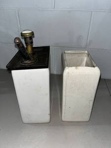 lot 79B image: Vintage Porcelain Soda Fountain Dispenser with Pump Top, Cherry Flavor