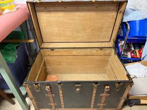 lot 34B image: Antique Steamer Trunk with Leather Straps and Brass Hardware