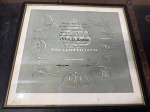 lot 36B image: Framed Pan American Clipper Club Membership Certificate Signed