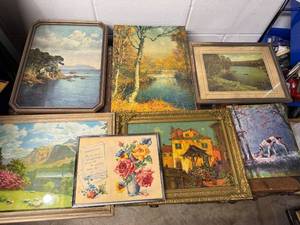 lot 40B image: Collection of 8 Framed Vintage and Antique Artwork Pieces