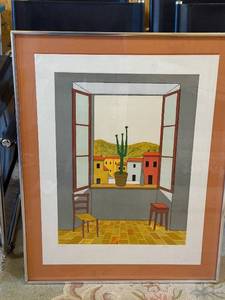 lot 61 image: Framed Limited Edition Art Print Signed by Artist, Window Scene with Cactus