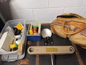 lot 65B image: Smith-Victor Photography Lighting Arm with Vintage Film Canisters and Accessories