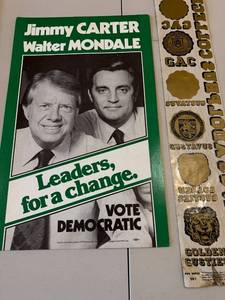 lot 77 image: 1976 Carter Mondale Campaign Poster and Gustavus Golden Gusties Decal Set