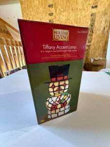 lot 78 image: Holiday Living Tiffany Accent Lamp Snowman 8 in. with Box