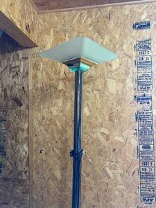 lot 111 image: Modern Torchiere Floor Lamp with Frosted Glass Shade and Brass Accents
