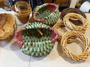 lot 112 image: Collection of Handwoven Baskets and Wreath Forms Assorted Sizes