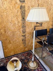 lot 119 image: Vintage Swing Arm Floor Lamp with Pleated Shade, 55 Inch Tall
