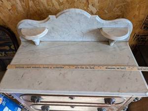Antique Marble-Top Dresser with Ornate Wood Carvings