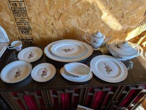 lot 44 image: Rose Pattern China Dinnerware Set with Serving Pieces