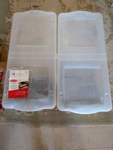 lot 46 image: Set of 2 Clear Underbed Storage Bins with Rubbermaid Underbed Storage Bag