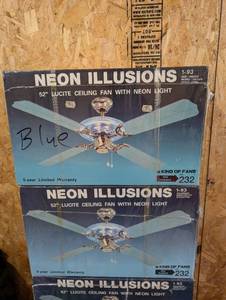 lot 47 image: Set of 2 King of Fans Neon Illusions 52in Lucite Ceiling Fan with Neon Light, Blue