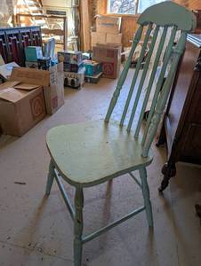 lot 50 image: Vintage Wooden Spindle Back Chair with Distressed Green Paint