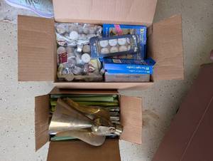 lot 174 image: Collection of Taper and Tea Light Candles with Large Brass Angel Candle Holder