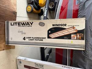 lot 181 image: LITEWAY Windsor 4-Lamp Fluorescent Ceiling Light Fixture with Solid Oak Trim
