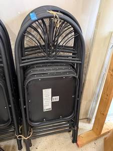 lot 194 image: Set of 6 Black Metal Folding Chairs with Patterned Seat