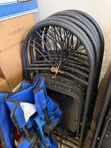 lot 195 image: Set of 6 Black Metal Folding Chairs and 1 Blue Canvas Folding Chair