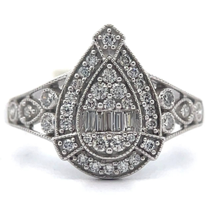 lot 28 image: NEW 0.38 Carat Natural Diamond Vintage Paisley Cluster Ring in White Gold Retail $1,895 VIDEO