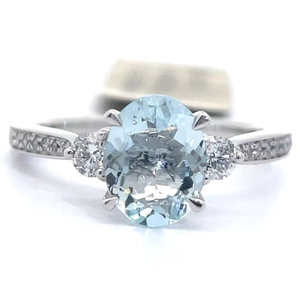 lot 24 image: NEW 2.25 Carat Natural Aquamarine & Pav Diamond Ring in 14k White Gold Retail $2,395 VIDEO