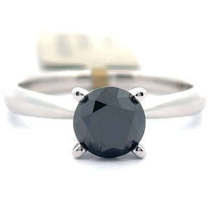 lot 22 image: NEW 1 Carat Natural Fancy Black Diamond Solitaire Ring in 14k White Gold Retail $1,745 VIDEO